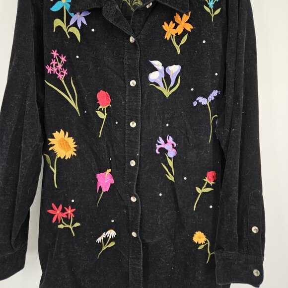 Vintage Quacker Corduroy Shirt Womens 2XL Floral Embroider Button Long Sleeve - Picture 3 of 10